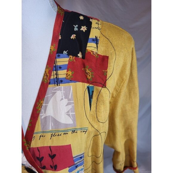 VTG Canvasbacks Lutton & Horsfield Blazer Gold‎ Patchwork Art to Wear Sz Small - Picture 2 of 9